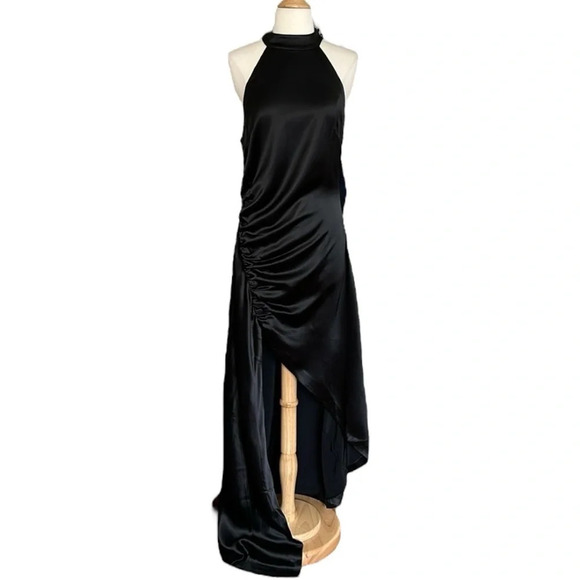 RETROFETE Sab Black Satin Maxi Dress Dark Romance Front Slit Glam Event, Size XL - Picture 4 of 16